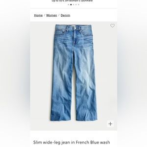 J. Crew Slim Wide Leg Jean in Size 29 Tea Time Wash